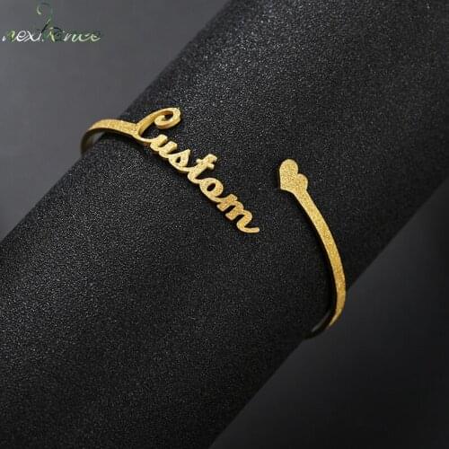 Nextvance Customized Frosted Nameplate Bracelet Name Personalized Cuff Adjustable Bangles Women Stainless Steel for Lover Gift