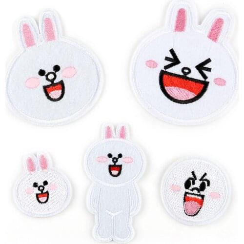 Kawaii White Rabbit Cartoon Iron on Embroidered Diy Patches Children Clothes Schoolbag Hat Diy Bunny Applique