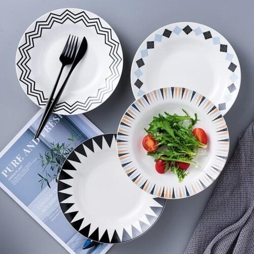 Ceramic Western Deep Baking Dish Round Plate Pasta Fruit Salad Dinner creative net red ins Plate Nordic Baking Dish Tray