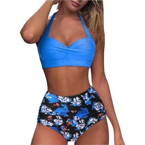 Vintage Printed Bikini Set Women Swimsuit Two Piece Halter High Waist Brazilian Swimwear Bathing Suit Maillot De Bain Femme 2021