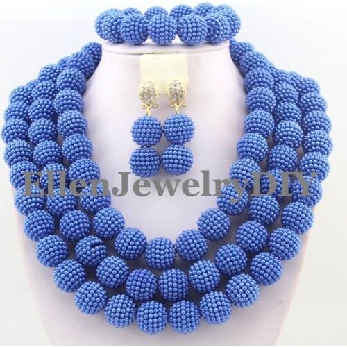 African Beads Jewelry Set Nigerian Wedding Party African Blue Jewelry Sets Crystal Beads Jewelry Sets W9917