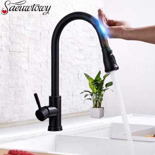 Brass Smart Sensor Kitchen Sink Faucets Auto Touch Hot Cold Water Mixer Tap Deck Mount Pull Out Crane Automatic 360 Rotatble