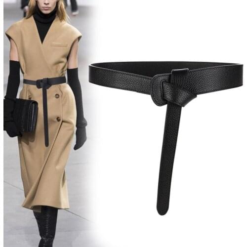 Fashion Simple Coat Belt Women Leather Decoration Windbreaker Knot Dress With knotted belt without a buckle Black Red Brown 118