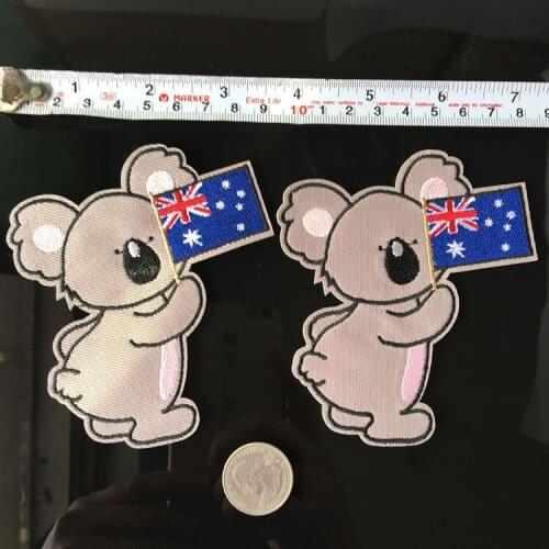 Cartoon Koalas Animall With Australia National Flag Patches Embroidery Iron On Stickers for clothing Diy Patch Accessory