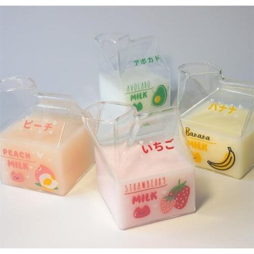 Cartoon Square Children Adult Water Bottles Kawaii Milk Carton Shaker Bottle Direct Drinking Tea Mug Cold Juice Drinkware 380ml