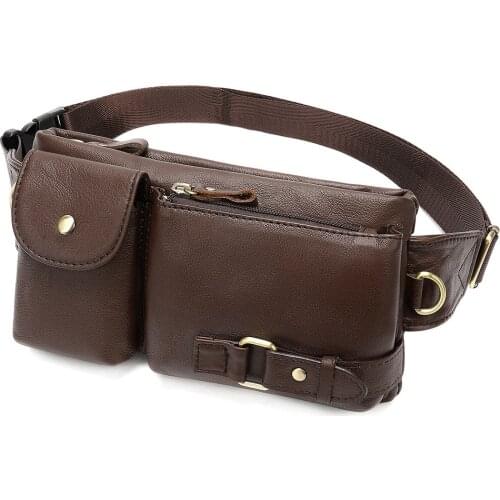 Genuine leather belt bag Korean leather mens outdoor chest bag retro mens bag messenger bag mens mobile phone belt bag