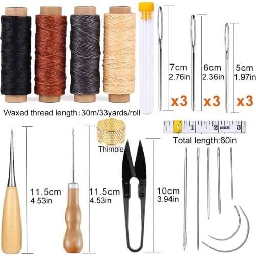 28PCS Leather Sewing Kit With Large-Eye Stitching Needles, Waxed Thread Hand Sewing Leather Sewing Tools For DIY Leather Craft