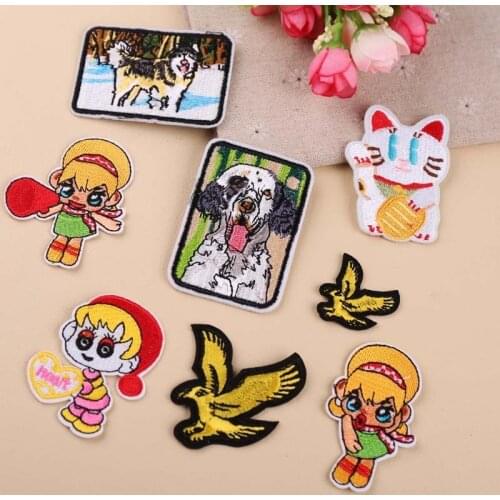 PGY1PCS Animal Cartoon Golden Eagle Patch Iron on Badge Patches Girl Embroidered Fortune Cat Patch Clothes Cartoon Wolf Stickers