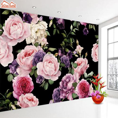 ShineHome-Two Style Custom 3D Picture Wallpaper Rose Peony Black and White Wallpapers for 3 d Living Room Household Wall Paper