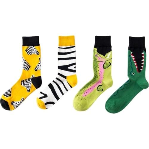 2021 Fashion Color Mens Socks Mid-Calf Ban Horse Striped Crocodile Animal Series Personality Couple Long