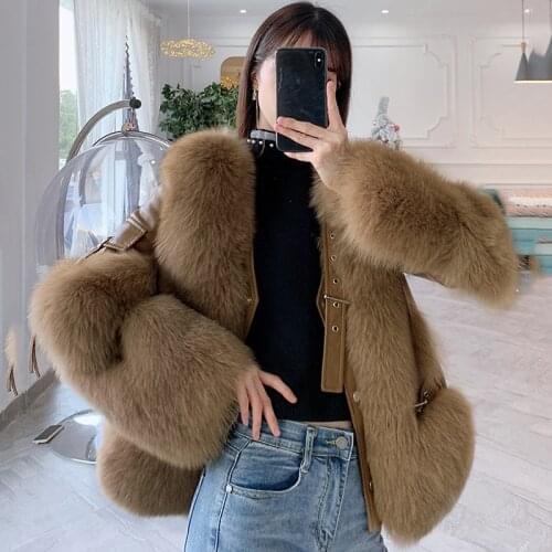 2021 New Winter 100% Fox Fur Coat Female Short Outerwear Loose Fashion Fur Jackets Overcoat Women Thick Warm Parka Coats Ladies