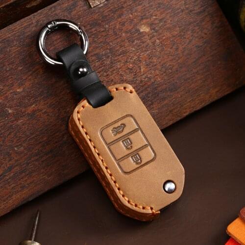 New handmadeLeather Key Cover Case For Honda 2016 2017 CRV Pilot Accord Civic Car Shell Auto Key Keychain Keyring