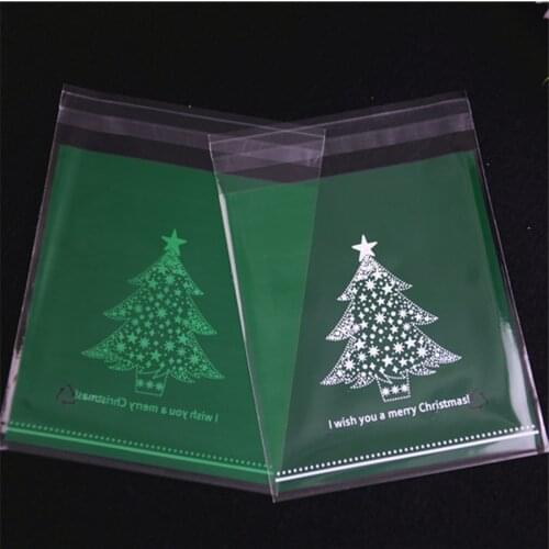 Wholesale 100pcs/lot 10x13cm Sacchetti Plastica New Year Candy Packaging Bags With Christmas Tree Christmas Cookie Bag