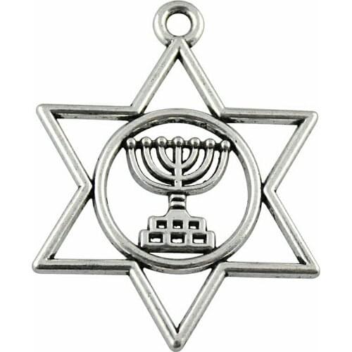 3pcs 39x32mm Antique Silver Color Star Of David Charm Judaism Menorah Pendant Judaism Menorah Star Of David Pendant