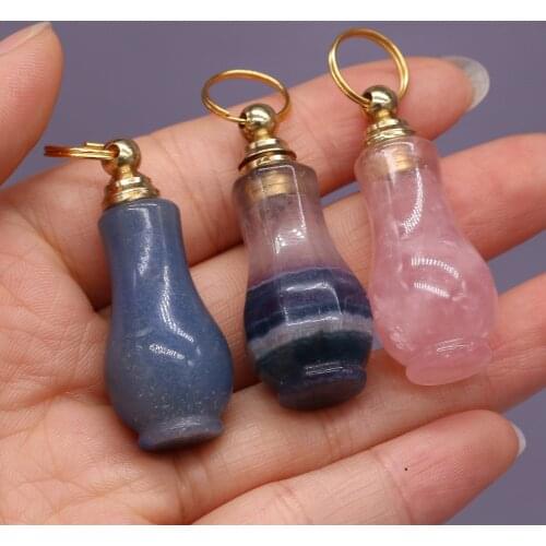 Natural Stone Crystal Pendants Fluorite Perfume Bottle Charms Necklace Accessory for Jewelry Making Women Party Gifts