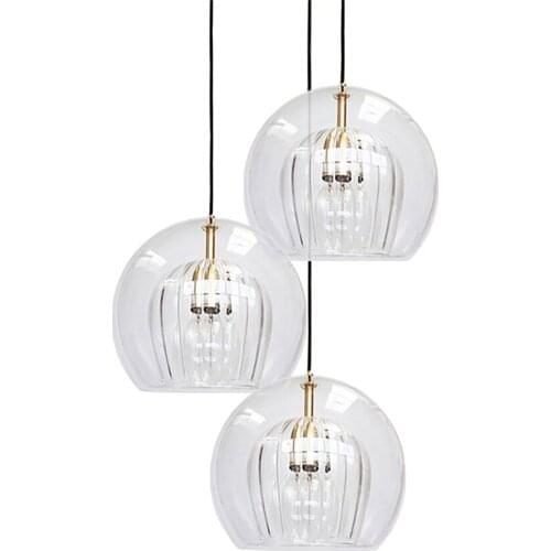 Restaurant Corrugated Glass Pendant Lights Dining Room Modern Table Hanging Lights Home Double Glass Lamps Nordic Deco Lighting