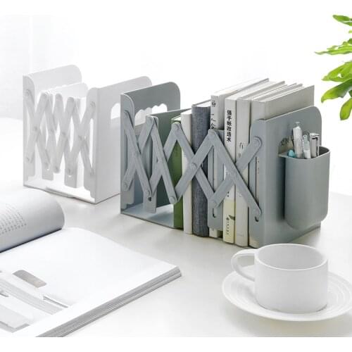 Adjustable Bookshelf With Pen Holder Home Office Desktop Organizer Shelves Storage Rack Book Support Stand Retractable Bookends