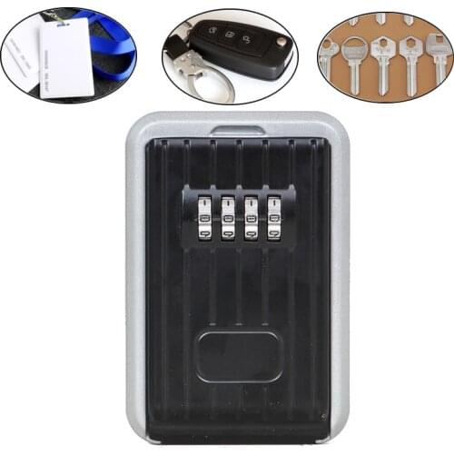 Wall Mounted Key Safe Box 4-Digital Password Lock Spare Keys ID Cards Hidden Storage Case Organizer Metal Secret Box With Cover
