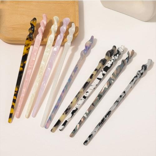 Vintage Acrylic Hair Clip Women Acetate Hairpins Female Long Geometric Hairpin Marble Leopard Print Hair Stick Hair Accessories