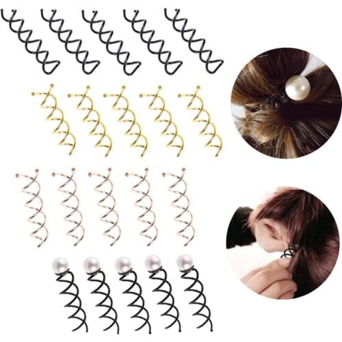 10pcs Spiral Hairpin Pearl Simple Girls Wedding Spiral DIY Hair Styling Bun Clip Tools Twist Barrette Hair Accessories Women Gif