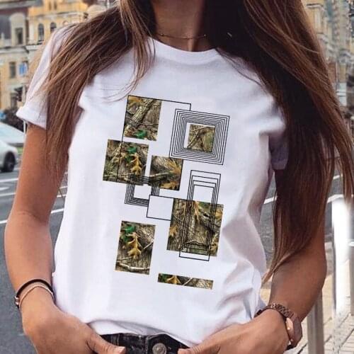T-shirt Women 90s Casual White Tees Geometric Printing Fashion Cloth Stylish Tshirt Top Ladies Printing Girl Tee T-Shirt