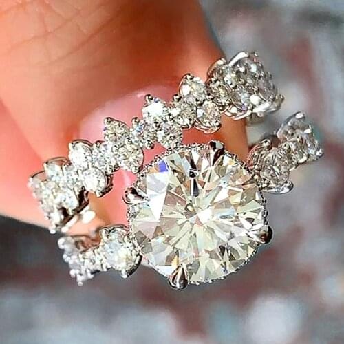 Huitan 2Pcs/Set Women Wedding Rings High Quality Silver-Plated Accessories Party Noble Valentines Love Gift Luxury CZ Jewelry