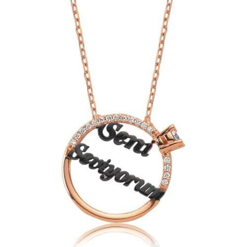 Real Silver 925 Jewelry Silver Solitaire Love You Printed Lady Necklace