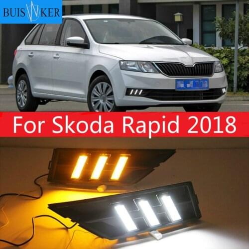 1 Set DRL With Yellow Turning Signal Car DRL LED Daytime Running Light Fog Light For Skoda Rapid 2018