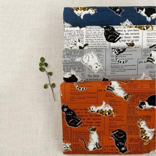 1 yard Printed Newspaper cat Cotton Fabric for Patchwork Quilting Baby Bedding Sewing Cloth Material