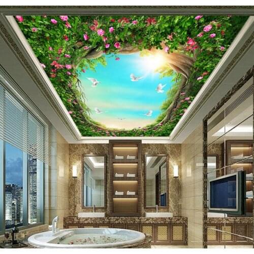 Custom Flower 3d Ceiling Sky Wallpaper for Hall Living Room 3D Wall Ceiling Murals 3d Wall Mural 3d Wall paper Large mural