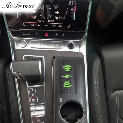 Car wireless charger for Audi A6 C8 2019 2020 cup holder phone stand armrest box frame interior accessories qi fast charge board