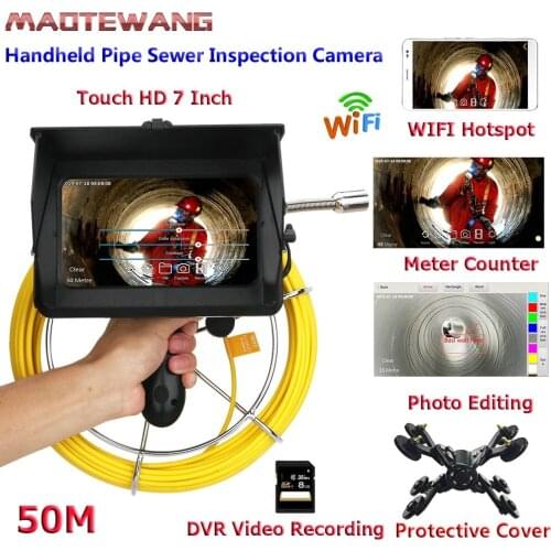 7" Wireless WiFi 10/20/30/40/50M pipeline inspection video camera Industrial sewer pipe drain compatible with Android/Ios