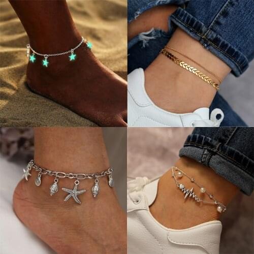 Bohemia Luminous Heart Pendant Anklets For Women Pretty Bracelet on the Leg Lover Anklet Fashion Female Foot Jewelry Party Gift