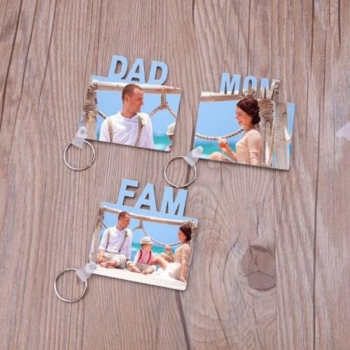 5Pcs Blank Mom Dad Family MDF Keychains Sublimation Heat Transfer Photo Wooden DIY Keychains Keyrings Kit Jewelry Making