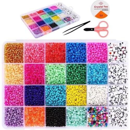 24 Grid Children Beaded 3mm Glass Cream Letter Loose Beads Set DIY Bracelet Necklace Bead Jewelry Making DIY Earrings Necklace