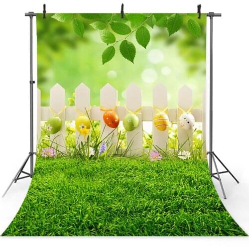 Easter Eggs Backdrop for Photography Bokeh Spring Green Grass Leaf Photo Background for Photo Studio Fence Newborn Birthday Prop