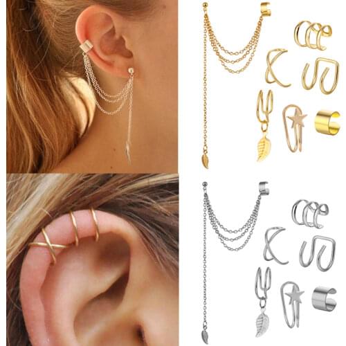 7Pcs/5Pcs Set Minimalist Ear Cuffs Tassel Earrings for Women Cuff Ear Clips Earring Climbers Earcuffs Fake Studs Stud Earring
