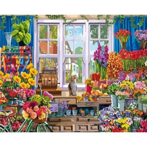 Gatyztory Flower Shop Paint By Numbers For Adults Kids HandPainted Oil Painting Canvas Drawing Artwork Wall Decor 60x75cm