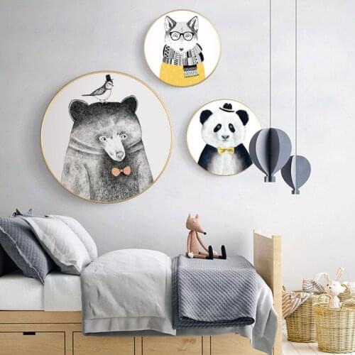 Modern Cartoon Animal Lion Panda Bear Cat Wolf Canvas Paintings Wall Art Pictures Prints For Child Nursery Room Decor Posters