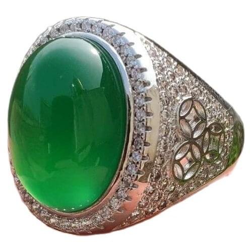 China Tibetan Silver Inlaid With Greenstone Jade Ring