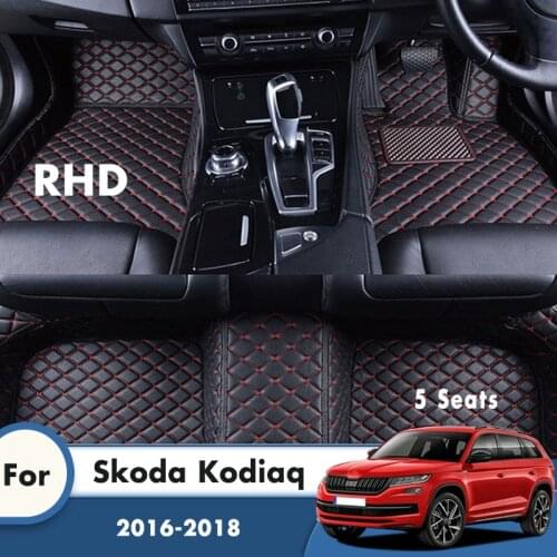 RHD Car Floor Mats For Skoda Kodiaq 5 Seats 2018 2017 2016 Carpets Artificial Leather Anti-Dirty Auto Interior Accessories Cover