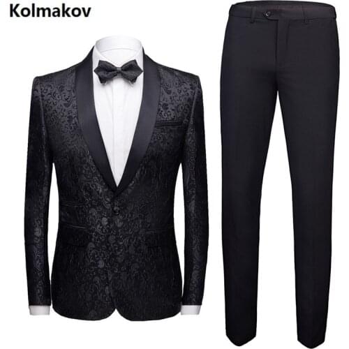 Jacket +Pants) 2019 spring High quality Classic black Men casual business suits Mens Embroidery suits wedding dress suit men