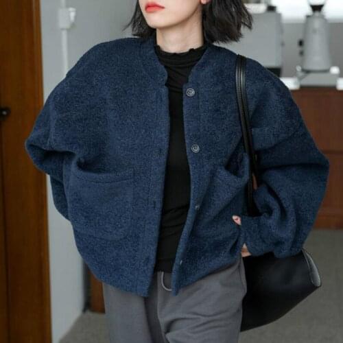 Jacket Lady Clothes Navy Blue Ulzzang Basic Jackets Women All-Match Solid Teenagers Trendy Pockets Long Sleeve Bf Casual Popular