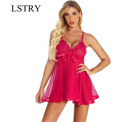 LSTRY New Women Nightgowns Cotton Night Dress Sexy Spaghetti Strap V-Neck Lace Casual Home Dress Night Shirt Sleepwear Nightwear