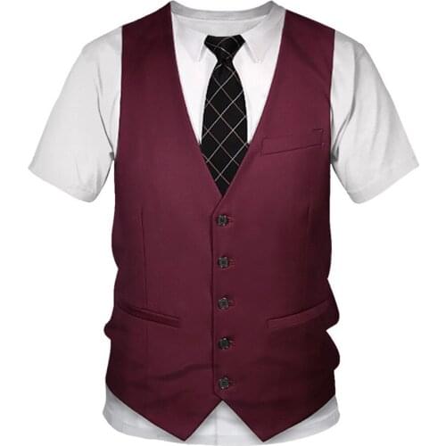 Funny Fake Suit Tuxedo Bow Tie 3D Printing T Shirts Men Summer Fashion Cool Top Tees Short Sleeve Streetwear Party Vest Tshirt