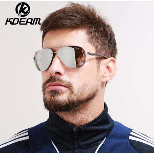 KDEAM Brand Design Rimless Metal Pilot Sunglasses Man Luxury Polarized Shades for Driving Alloy Sunglass Mirror Glasses With Box