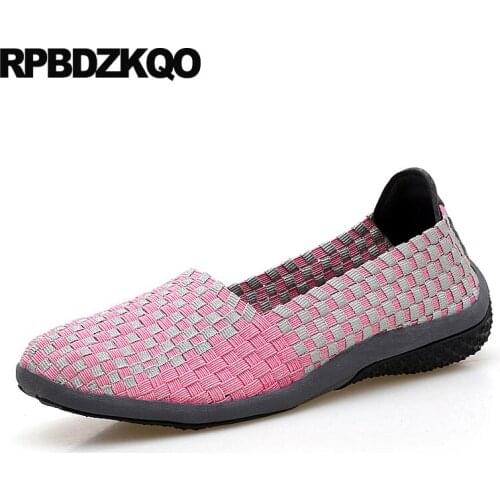 Soft designer lightweight china 2018 flats cheap slip on round toe women peach ladies breathable summer woven elastic shoes