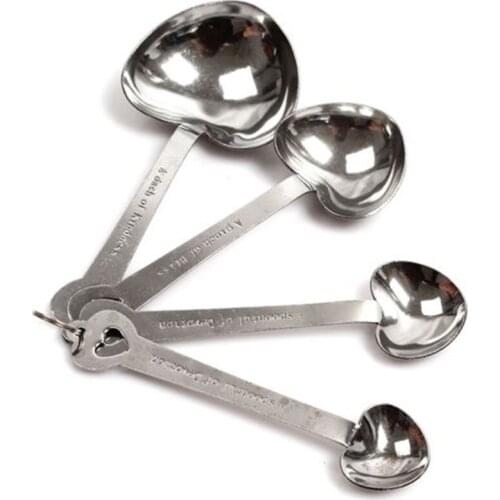 2021 One Set of Four Blue Box Measuring Spoon Stainless Steel Heart-shaped Measuring Spoon Love Heart Measuring Spoon Gift Set