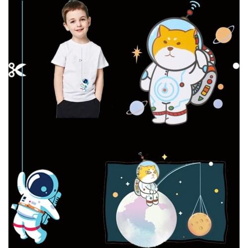 Astronaut stickers on clothing iron on transfer for clothing patch t shirt hoodie Stripes space moon patch press Print transfer