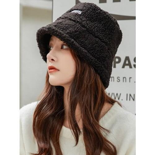 New Japanese Bucket Hat Korean version versatile lamb Plush warm basin hat fisherman hat in autumn and winter